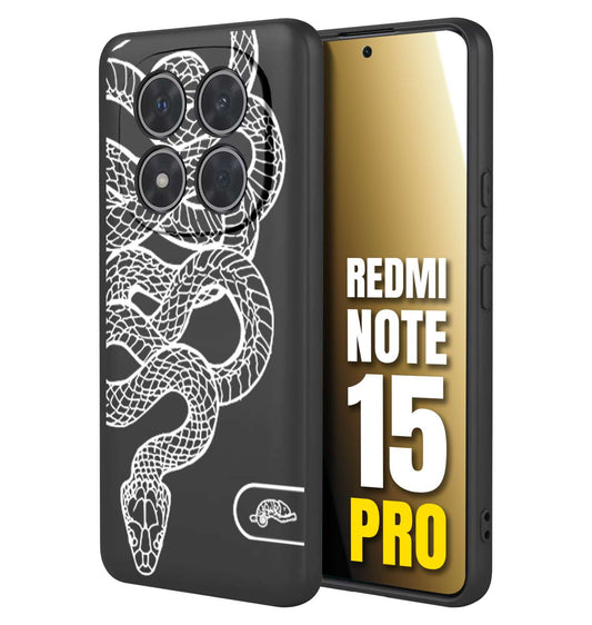 CUSTOMIZZA - Custodia cover nera morbida in tpu compatibile per Xiaomi Redmi Note 15 PRO serpente snake bianco a rilievo disegnato tattoo tatuaggio