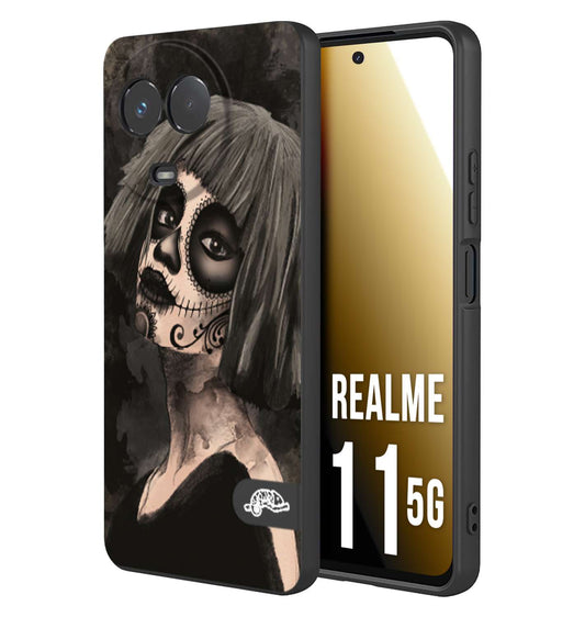 CUSTOMIZZA - Custodia cover nera morbida in tpu compatibile per Oppo Realme 11 5G chicana messicana dea de la muerte donna santa tattoo disegnata