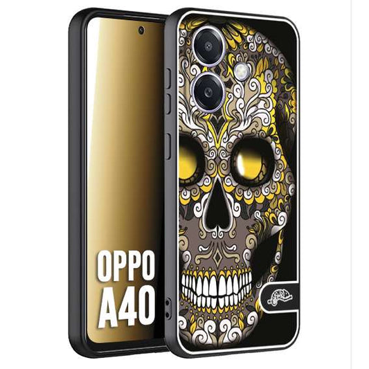 CUSTOMIZZA - Custodia cover nera morbida in tpu compatibile per Oppo A40 teschio messicano Mexican skull nero giallo