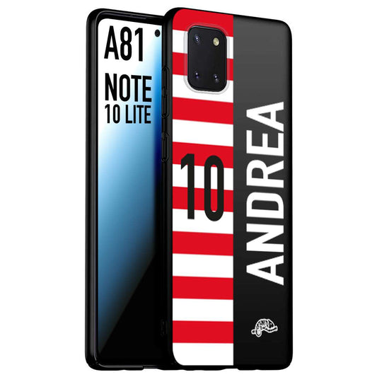 CUSTOMIZZA - Custodia cover nera morbida in tpu compatibile per Samsung A81 - Note 10 Lite personalizzata calcio football nome e numero calciatori bianco rossa