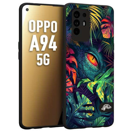 CUSTOMIZZA - Custodia cover nera morbida in tpu compatibile per Oppo A94 5G animali color giungla tropicale occhio di coccodrillo alligatore disegnato