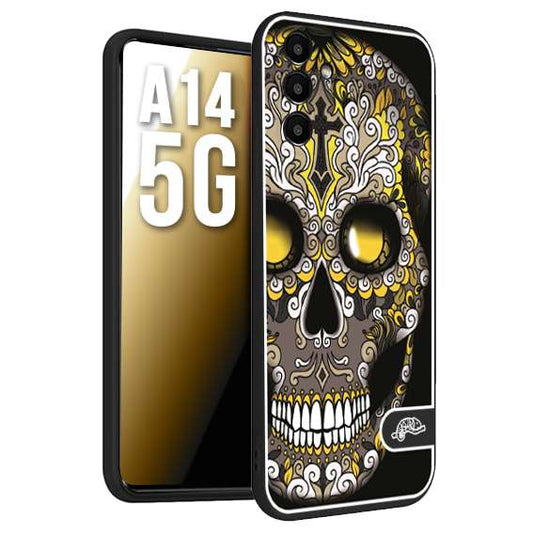 CUSTOMIZZA - Custodia cover nera morbida in tpu compatibile per Samsung A14 5G effetto marmo marble verde green venature dorato pietra