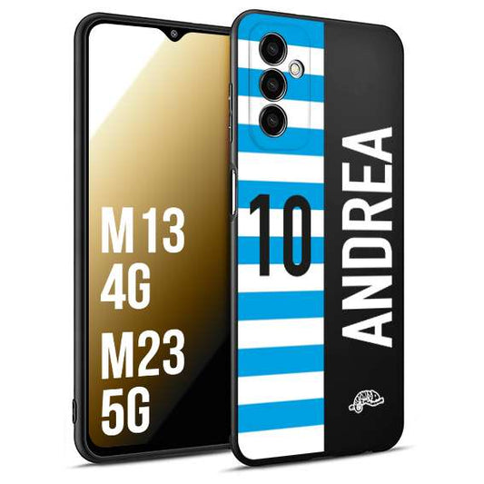 CUSTOMIZZA - Custodia cover nera morbida in tpu compatibile per Samsung M13 4G - M23 5G personalizzata calcio football nome e numero calciatori biancazzurri