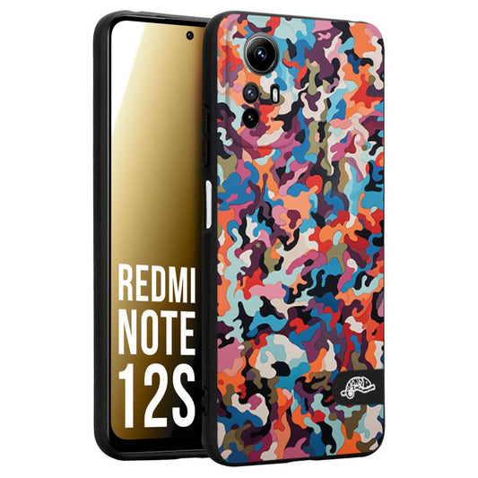 CUSTOMIZZA - Custodia cover nera morbida in tpu compatibile per Xiaomi Redmi Note 12S camouflage mimetico militare moderno blu arancio rosa