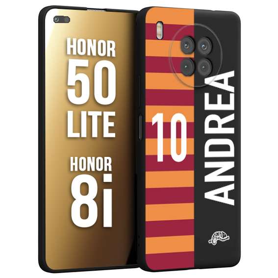 CUSTOMIZZA - Custodia cover nera morbida in tpu compatibile per Honor 8i - Honor 50 LITE personalizzata calcio football nome e numero calciatori giallo rossi