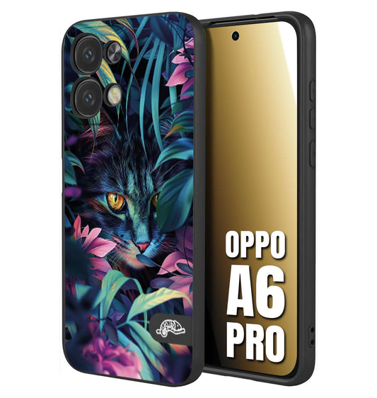 CUSTOMIZZA - Custodia cover nera morbida in tpu compatibile per Oppo A6 PRO animali color giungla tropicale occhio di gatto colori vibranti disegnato