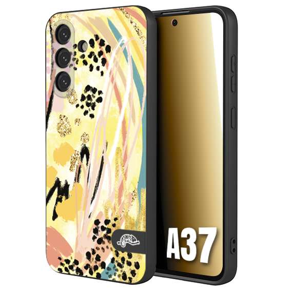 CUSTOMIZZA - Custodia cover nera morbida in tpu compatibile per Samsung A37 astratti donna flower fantasia estate gialla rosa leopardata