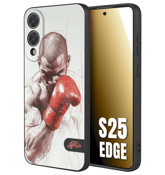 CUSTOMIZZA - Custodia cover nera morbida in tpu compatibile per Samsung S25 EDGE pugilato pugili disegno tattoo guantoni box sport primo piano