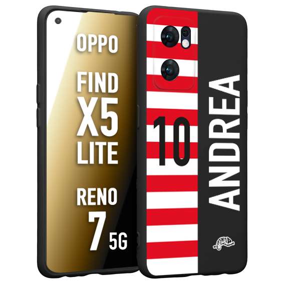 CUSTOMIZZA - Custodia cover nera morbida in tpu compatibile per Oppo Reno 7 - Find X5 LITE personalizzata calcio football nome e numero calciatori bianco rossa