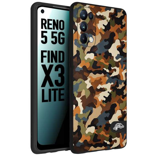 CUSTOMIZZA - Custodia cover nera morbida in tpu compatibile per Oppo Reno 5 5G camouflage mimetico militare moderno blu marrone beige