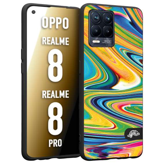 CUSTOMIZZA - Custodia cover nera morbida in tpu compatibile per Oppo Realme 8 - 8 PRO colorata fantasia vortice marmo arcobaleno gialla verde blu