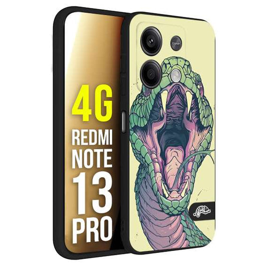 CUSTOMIZZA - Custodia cover nera morbida in tpu compatibile per Xiaomi Redmi Note 13 PRO 4G snake yellow green serpente tatuaggio tattoo disegnato a mano