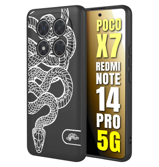CUSTOMIZZA - Custodia cover nera morbida in tpu compatibile per Xiaomi Redmi Note 14 PRO 5G serpente snake bianco a rilievo disegnato tattoo tatuaggio