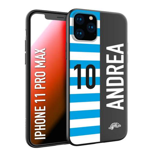 CUSTOMIZZA - Custodia cover nera morbida in tpu compatibile per iPhone 11 PRO MAX personalizzata calcio football nome e numero calciatori biancazzurri