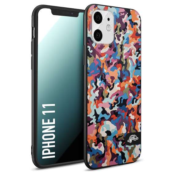 CUSTOMIZZA - Custodia cover nera morbida in tpu compatibile per iPhone 11 camouflage mimetico militare moderno blu arancio rosa