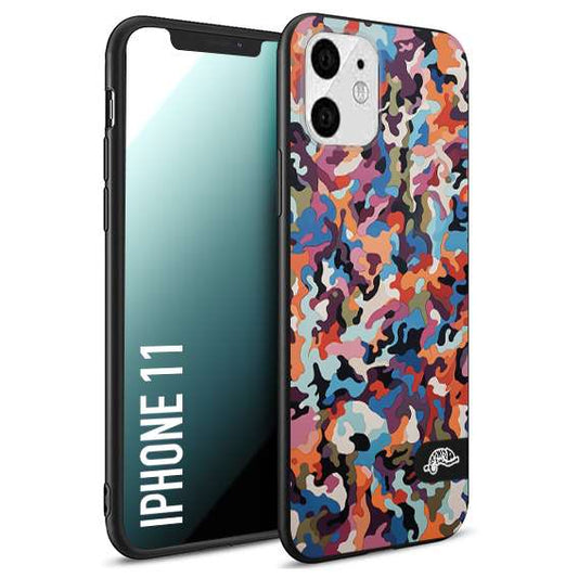 CUSTOMIZZA - Custodia cover nera morbida in tpu compatibile per iPhone 11 camouflage mimetico militare moderno blu arancio rosa