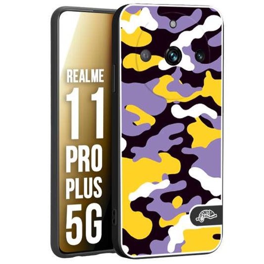 CUSTOMIZZA - Custodia cover nera morbida in tpu compatibile per Oppo Realme 11 PRO PLUS 5G camouflage mimetico militare viola lilla giallo
