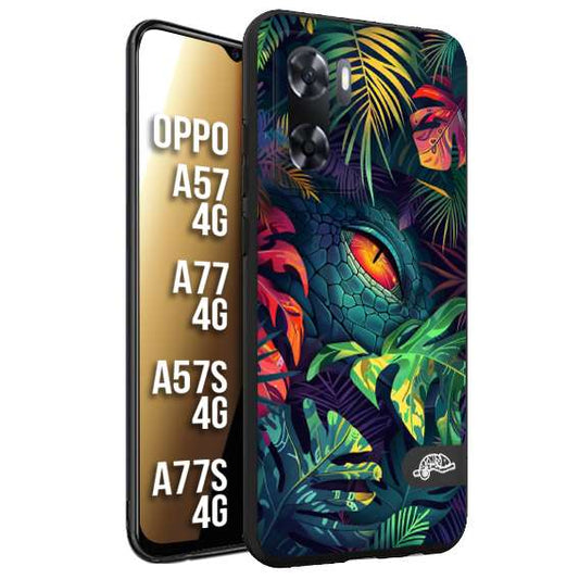 CUSTOMIZZA - Custodia cover nera morbida in tpu compatibile per Oppo A57 - A77 - A57S - A77S (4G) animali color giungla tropicale occhio di coccodrillo alligatore disegnato