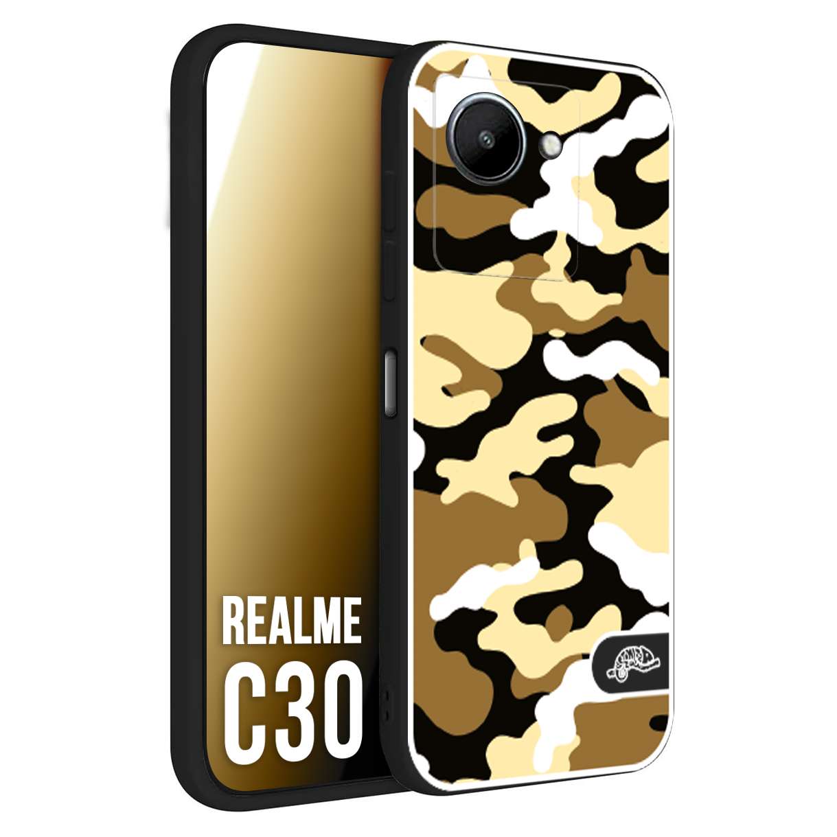 CUSTOMIZZA - Custodia cover nera morbida in tpu compatibile per Oppo Realme C30 camouflage mimetico militare giallo desert brown