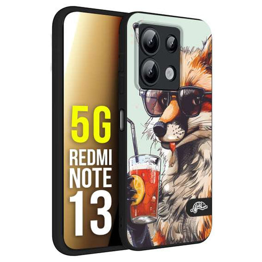 CUSTOMIZZA - Custodia cover nera morbida in tpu compatibile per Xiaomi Redmi Note 13 5G estate disegnata cocktails animali simpatici fox volpe negroni