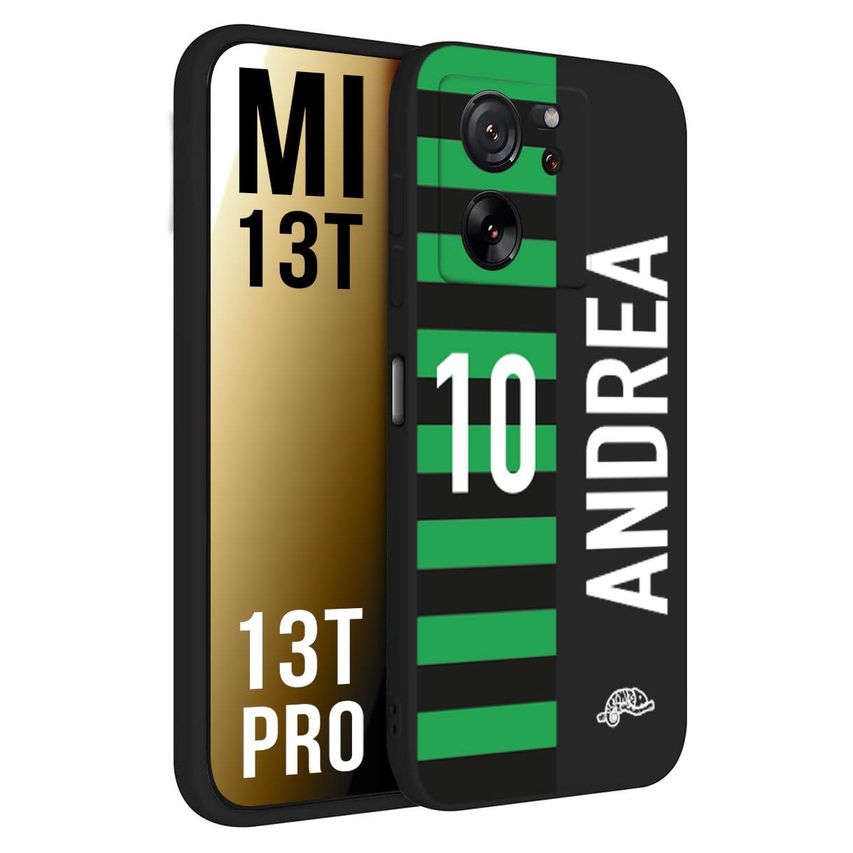 CUSTOMIZZA - Custodia cover nera morbida in tpu compatibile per Xiaomi 13T - 13T PRO personalizzata calcio football nome e numero calciatori neroverde