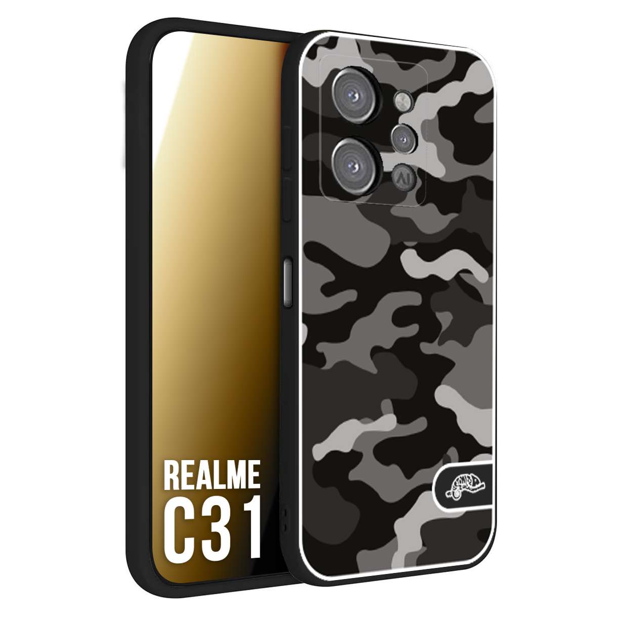 CUSTOMIZZA - Custodia cover nera morbida in tpu compatibile per Oppo Realme C31 camouflage mimetico militare verde green