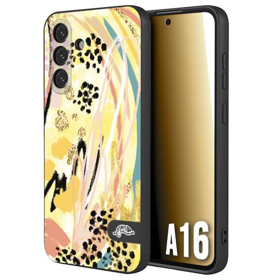 CUSTOMIZZA - Custodia cover nera morbida in tpu compatibile per Samsung A16 astratti donna flower fantasia estate gialla rosa leopardata