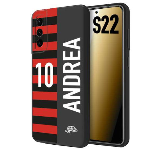 CUSTOMIZZA - Custodia cover nera morbida in tpu compatibile per Samsung S22 personalizzata calcio football nome e numero calciatori rossonera