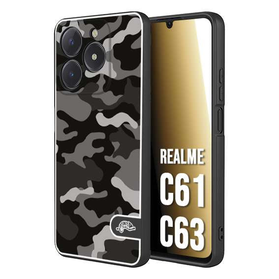 CUSTOMIZZA - Custodia cover nera morbida in tpu compatibile per Oppo C61 - C63 camouflage mimetico militare nero black grigio