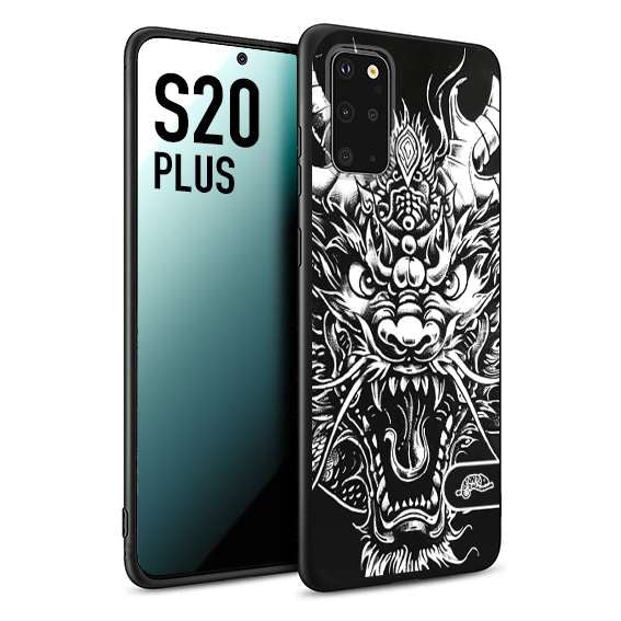 CUSTOMIZZA - Custodia cover nera morbida in tpu compatibile per Samsung S20 PLUS drago black and white bianco a rilievo disegnato tattoo tatuaggio