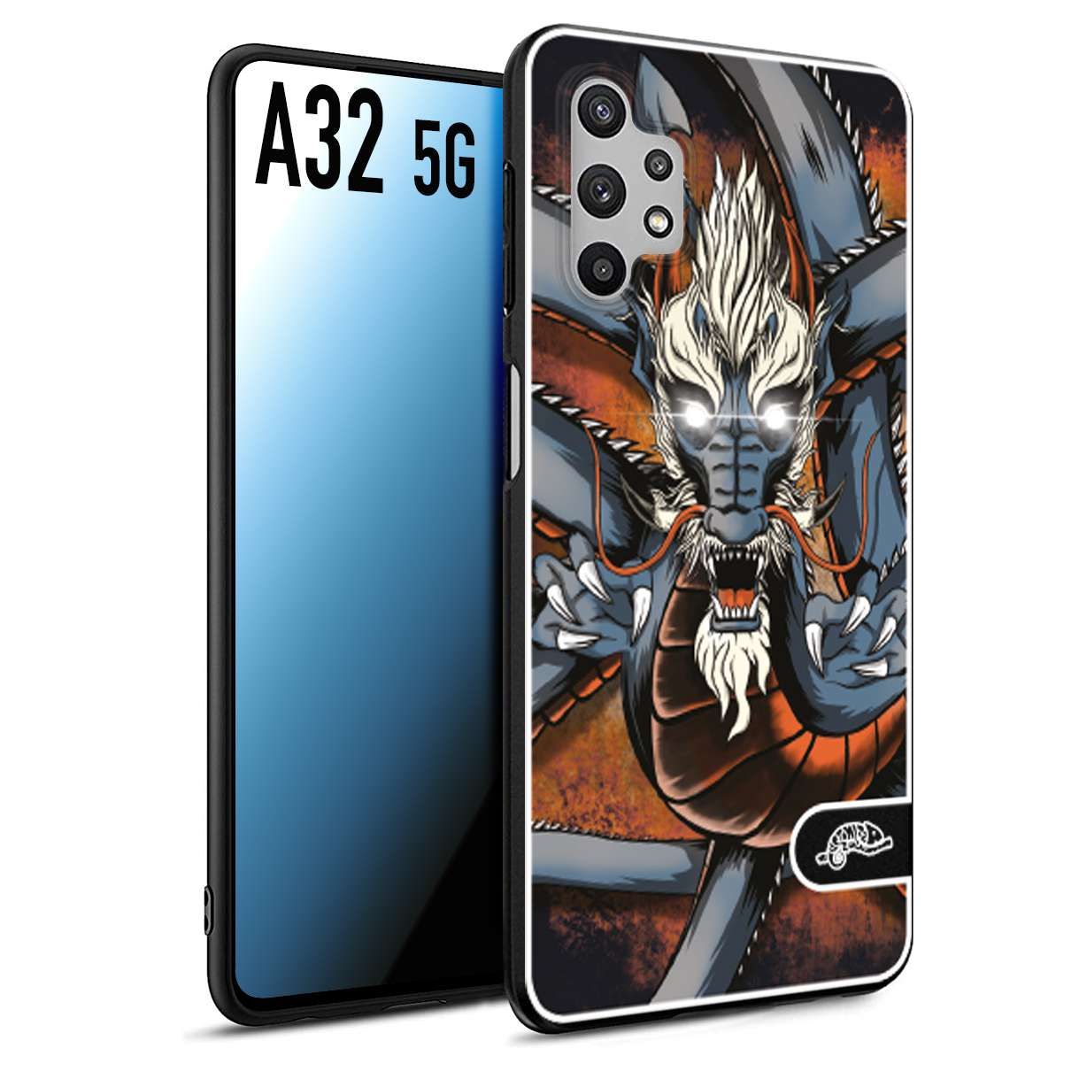 CUSTOMIZZA - Custodia cover nera morbida in tpu compatibile per Samsung A32 5G drago giapponese tattoo japan dragon