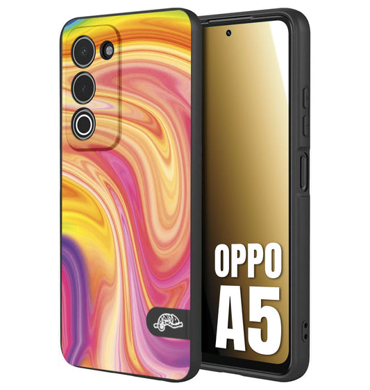 CUSTOMIZZA - Custodia cover nera morbida in tpu compatibile per Oppo A5 colorata fantasia vortice marmo onde rosa fucsia gialla