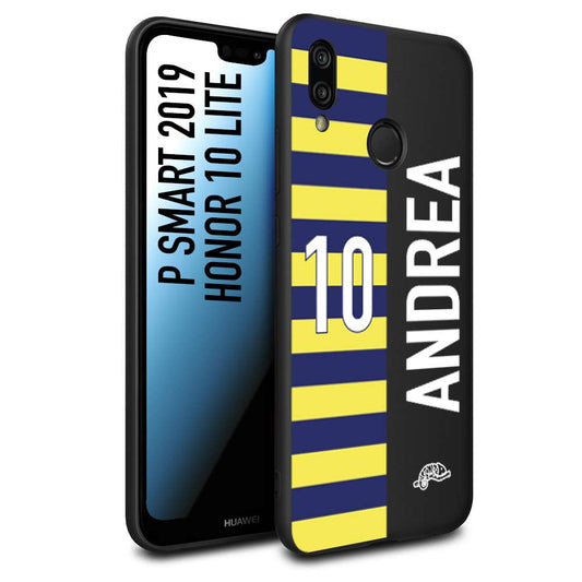 CUSTOMIZZA - Custodia cover nera morbida in tpu compatibile per Huawei P SMART 2019 personalizzata calcio football nome e numero calciatori giallo blu