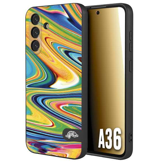 CUSTOMIZZA - Custodia cover nera morbida in tpu compatibile per Samsung A36 colorata fantasia vortice marmo arcobaleno gialla verde blu