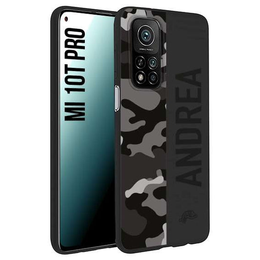 CUSTOMIZZA - Custodia cover nera morbida in tpu compatibile per Xiaomi Mi 10T PRO camouflage mimetico militare personalizzata nome