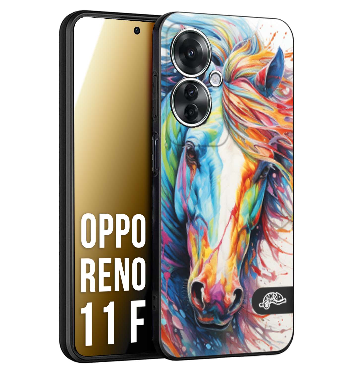 CUSTOMIZZA - Custodia cover nera morbida in tpu compatibile per Oppo Reno 11 F 5G animali color cavallo horse viso colori vibranti disegnato schizzo