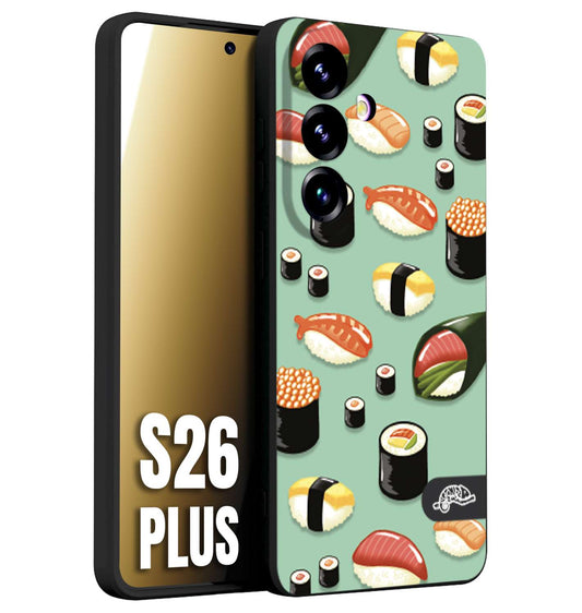 CUSTOMIZZA - Custodia cover nera morbida in tpu compatibile per Samsung S26 PLUS sushi disegni giapponese nighiri acquamarina verde