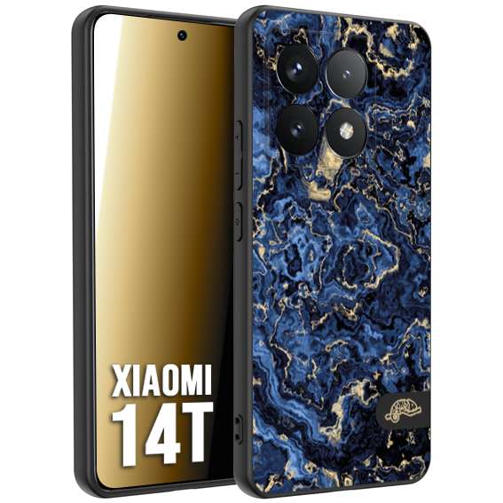 CUSTOMIZZA - Custodia cover nera morbida in tpu compatibile per Xiaomi 14T effetto marmo marble blu venature dorato psichedelico