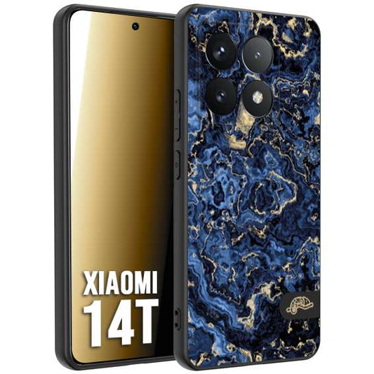 CUSTOMIZZA - Custodia cover nera morbida in tpu compatibile per Xiaomi 14T effetto marmo marble blu venature dorato psichedelico