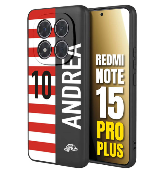 CUSTOMIZZA - Custodia cover nera morbida in tpu compatibile per Xiaomi Redmi Note 15 PRO PLUS personalizzata calcio football nome e numero calciatori bianco rossa