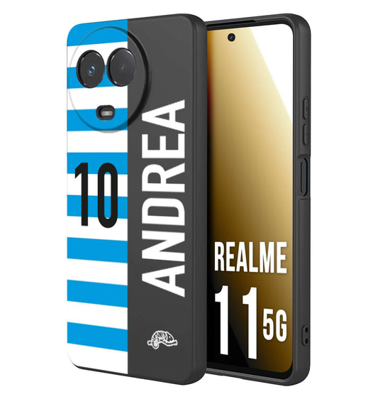 CUSTOMIZZA - Custodia cover nera morbida in tpu compatibile per Realme 11 5G personalizzata calcio football nome e numero calciatori biancazzurri