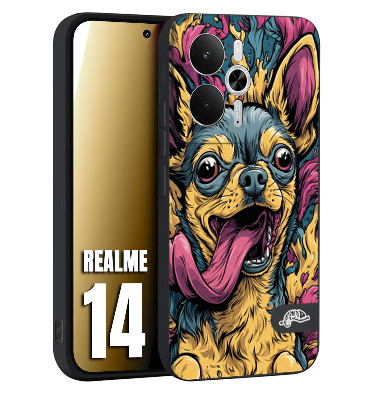 CUSTOMIZZA - Custodia cover nera morbida in tpu compatibile per Realme 14 5G Chihuahua illustrazione cane pop art cane street art cartone animato