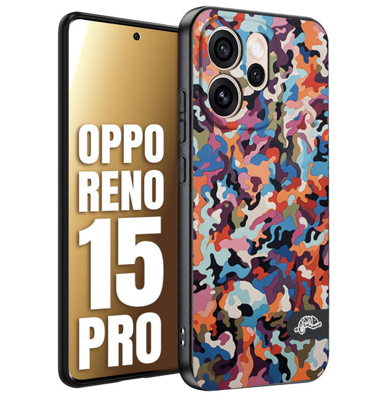 CUSTOMIZZA - Custodia cover nera morbida in tpu compatibile per Oppo Reno 15 PRO camouflage mimetico militare moderno blu arancio rosa