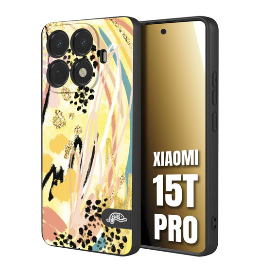 CUSTOMIZZA - Custodia cover nera morbida in tpu compatibile per Xiaomi 15T PRO astratti donna flower fantasia estate gialla rosa leopardata