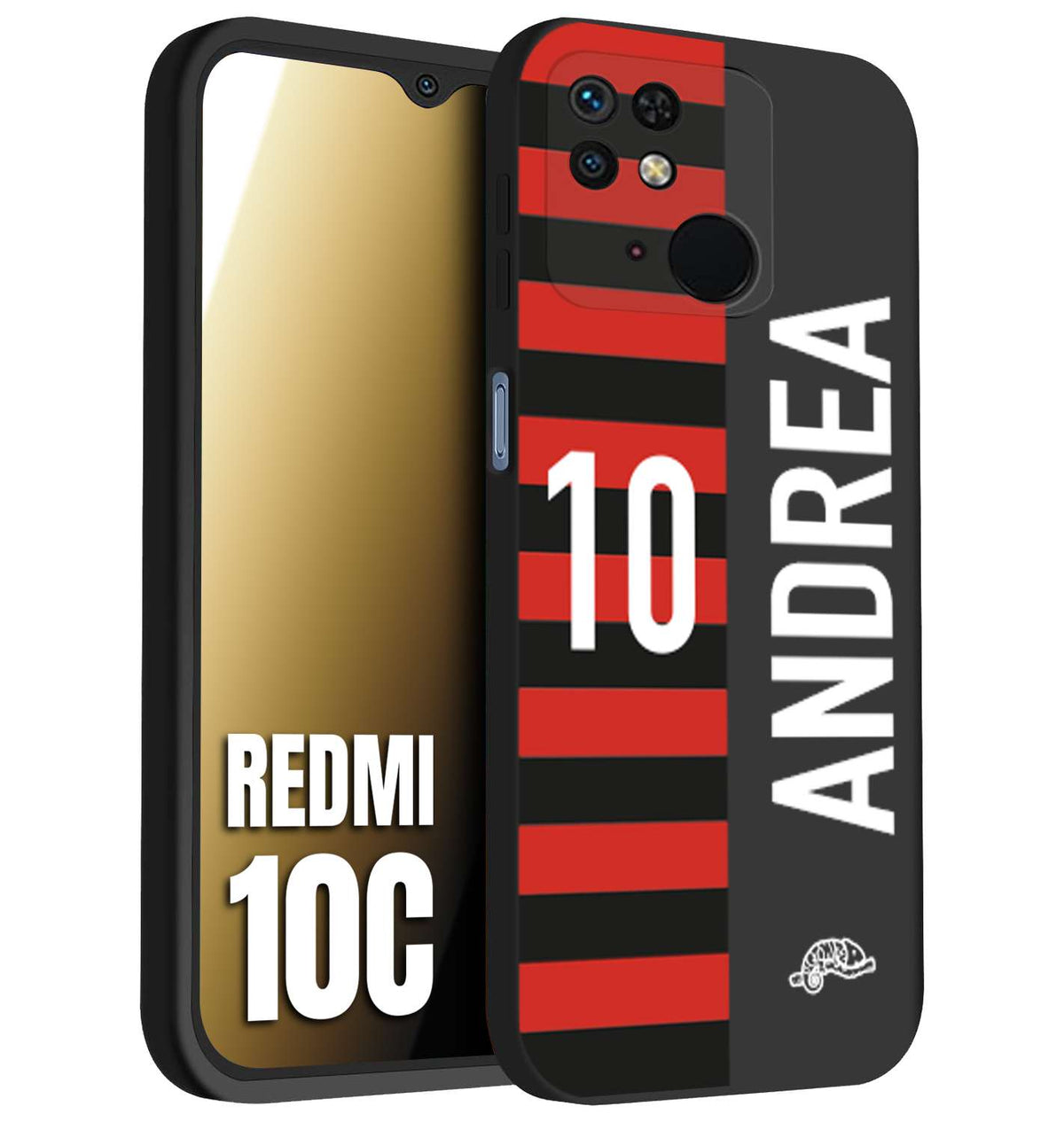CUSTOMIZZA - Custodia cover nera morbida in tpu compatibile per Xiaomi Redmi 10C personalizzata calcio football nome e numero calciatori rossonera