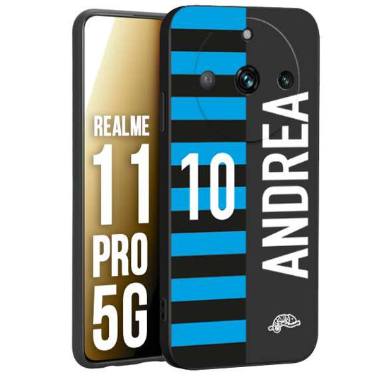 CUSTOMIZZA - Custodia cover nera morbida in tpu compatibile per Oppo Realme 11 PRO 5G personalizzata calcio football nome e numero calciatori nerazzurra