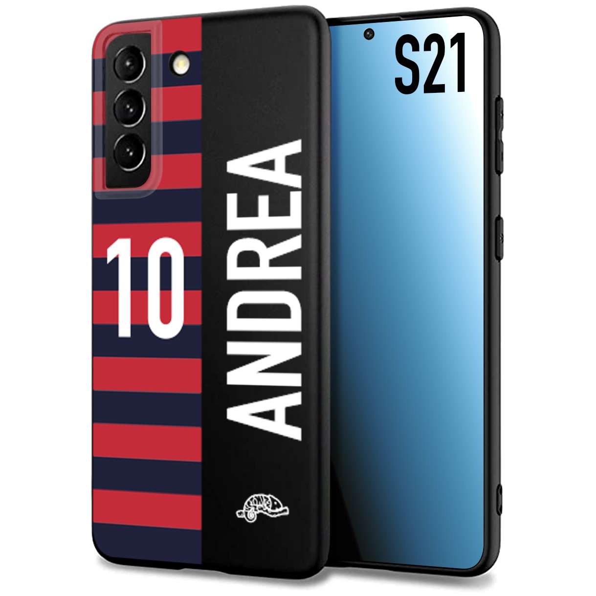 CUSTOMIZZA - Custodia cover nera morbida in tpu compatibile per Samsung S21 personalizzata calcio football nome e numero calciatori rossoblu