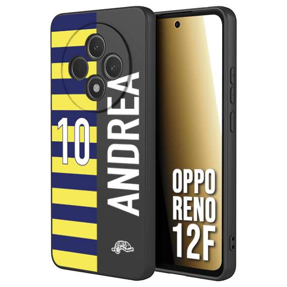 CUSTOMIZZA - Custodia cover nera morbida in tpu compatibile per Oppo Reno 12F personalizzata calcio football nome e numero calciatori giallo blu