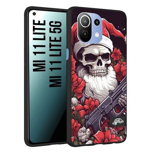 CUSTOMIZZA - Custodia cover nera morbida in tpu compatibile per Xiaomi Mi 11 Lite / Mi 11 Lite 5G teschio natale santa claus fiori tattoo disegnato