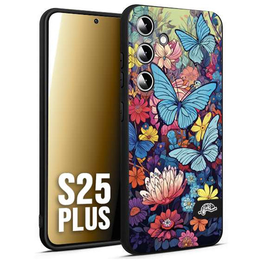 CUSTOMIZZA - Custodia cover nera morbida in tpu compatibile per Samsung S25 PLUS farfalle butterfly moderno donna disegnate gialla blu rosa